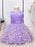 Flower Girl Dresses Purple Jewel Neck Polyester Polyester Cotton Tulle Sleeveless Knee-Length A-Line Embroidered Kids Party Dresses