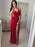 Custom Made Red A Line V Neck Floor Length Long Prom Dresses with Side Leg Slit, Red Long Formal Dresses Evening Dresses, Red Graduation Dresses