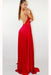 Red Backless Prom Dresses Side Slit Long Party Dress with Lace - Prom Dresses