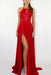Red Backless Prom Dresses Side Slit Long Party Dress with Lace - Prom Dresses