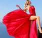 Red Backless Prom Dresses Side Slit Long Party Dress with Lace - Prom Dresses