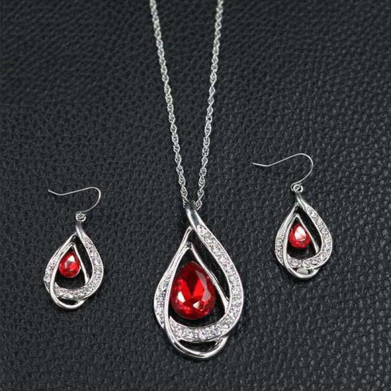 Red Crystal Necklace Earrings Jewelry Set | Bridelily - jewelry sets