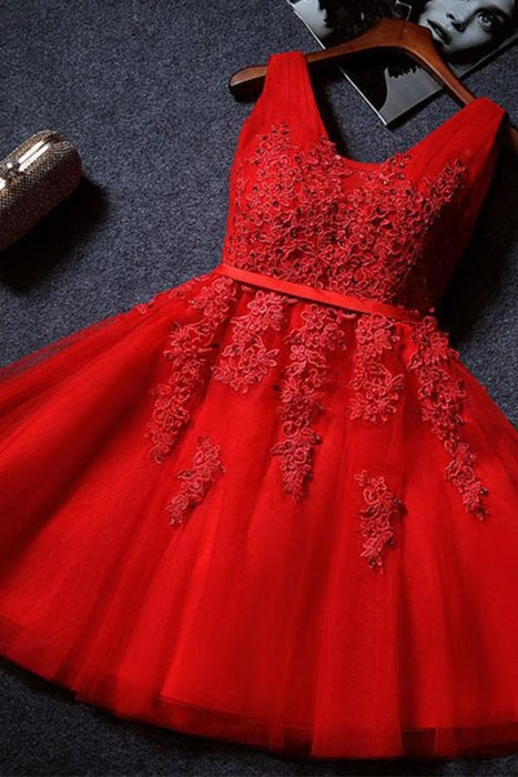 Cute V Neck Sleeveless Simple Red Prom Dress Cheap - Bridelily