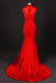 Red High Neck Sleeveless Satin Evening Dress Appliques Prom Dresses - Prom Dresses