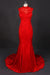 Red High Neck Sleeveless Satin Evening Dress Appliques Prom Dresses - Prom Dresses