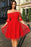 Red Off the Shoulder Knee Length Tulle Homecoming Dresses with Lace - Prom Dresses