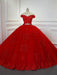Red Off-the -Shoulder Lace-Up Crytal Princess Wedding Dresses - Red / Floor length - wedding dresses