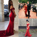 Red Off the Shoulder Split Mermaid Prom Dress Long Formal Dresses with Slit - Prom Dresses