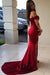 Red Off the Shoulder Split Mermaid Prom Dress Long Formal Dresses with Slit - Prom Dresses