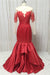 Red Satin Round Neck Long Mermaid Lace Prom Dress With Long Sleeve - Prom Dresses