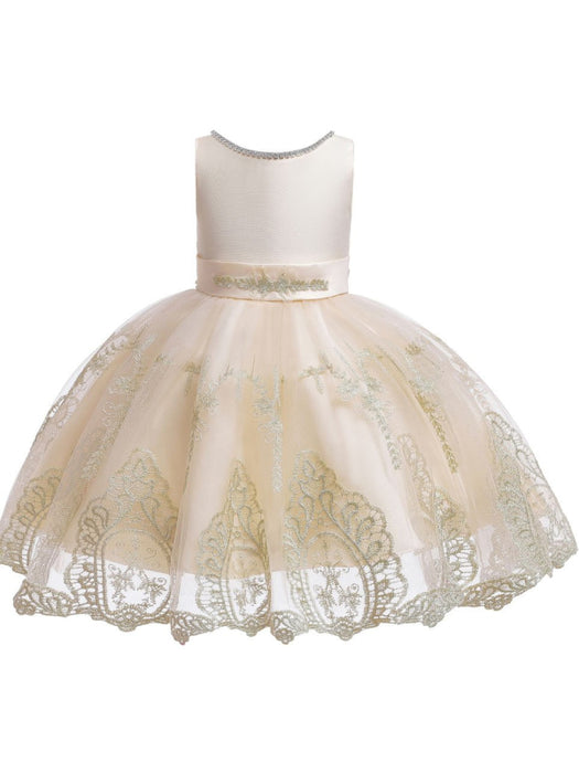 Flower Girl Dresses Jewel Neck Short Sleeves Bows Kids Social Party Dresses