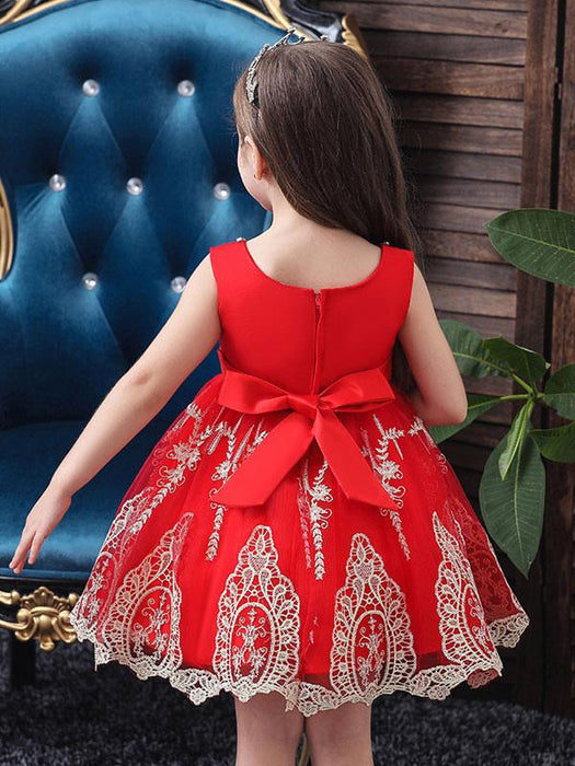 Flower Girl Dresses Jewel Neck Short Sleeves Bows Kids Social Party Dresses