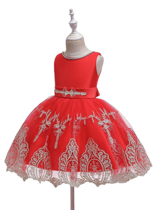 Flower Girl Dresses Jewel Neck Short Sleeves Bows Kids Social Party Dresses