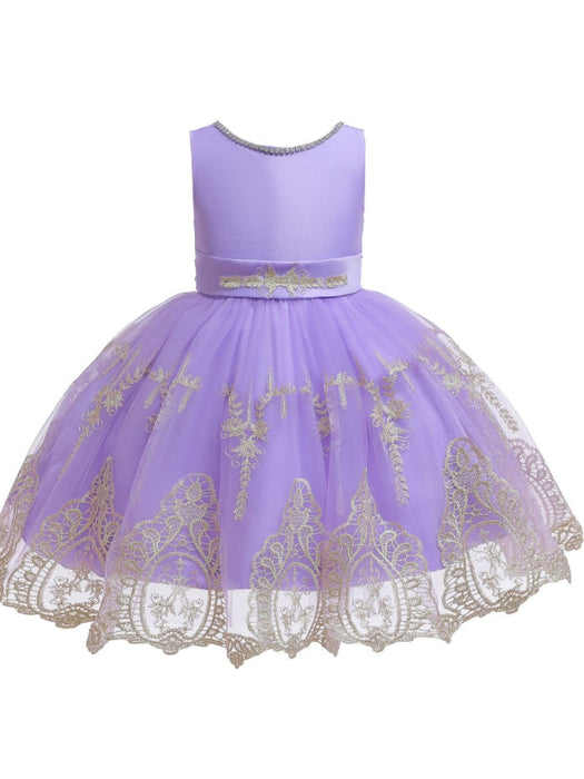 Flower Girl Dresses Jewel Neck Short Sleeves Bows Kids Social Party Dresses