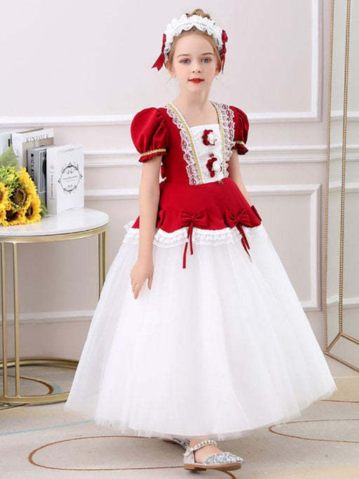 Red Flower Girl Dresses Jewel Neck Polyester Short Sleeves Knee-Length A-Line Embroidered Formal Kids Pageant Dresses