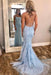Red Spaghetti Strap Mermaid Prom Dresses with Lace Appliques Backless Formal Dress - Sky Blue - Prom Dresses