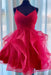 Red Spaghetti Strap Ruffled Homecoming Short Prom Dress with Pleats - Prom Dresses