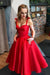 Red Straps Tea Length Satin Homecoming A Line Sleeveless Graduation Dresses - Prom Dresses