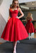 Red Straps Tea Length Satin Homecoming A Line Sleeveless Graduation Dresses - Prom Dresses