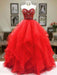 Red Sweetheart Embroidery Floor-length Dress Puffy Tulle Asymmetrical Prom Gown - Prom Dresses