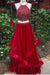 Red Two Piece Prom Dresses with Beading Charming Long Homecoming Dress - Prom Dresses