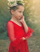 Red Flower Girl Dresses V-Neck Long Sleeves Lace Polyester Formal Kids Pageant Dresses