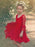 Red Flower Girl Dresses V-Neck Long Sleeves Lace Polyester Formal Kids Pageant Dresses