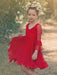 Red Flower Girl Dresses V-Neck Long Sleeves Lace Polyester Formal Kids Pageant Dresses