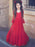 Red Flower Girl Dresses V-Neck Polyester Long Sleeves Ankle-Length A-Line Lace Formal Kids Pageant Dresses