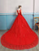 Red Wedding Dresses Lace Applique Beaded Princess Ball Gowns Train Bridal Dress