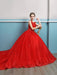 Red Wedding Dresses Lace Applique Beaded Princess Ball Gowns Train Bridal Dress