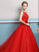 Red Wedding Dresses Lace Applique Beaded Princess Ball Gowns Train Bridal Dress