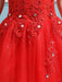Red Wedding Dresses Lace Applique Beaded Princess Ball Gowns Train Bridal Dress