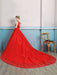 Red Wedding Dresses Lace Applique Beaded Princess Ball Gowns Train Bridal Dress