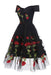 Retro Off the Shoulder Tulle Black Party with Flowers Knee Length Homecoming Dress - Prom Dresses