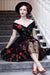 Retro Off the Shoulder Tulle Black Party with Flowers Knee Length Homecoming Dress - Prom Dresses