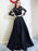 Round Neck Long Sleeves Two Pieces Black Lace Long Prom Dresses, 2 Pieces Black Lace Formal Graduation Evening Dresses