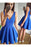 Royal Blue A Line V-Neck Short Homecoming Dress with Ruched Mini Prom Dresses - Prom Dresses