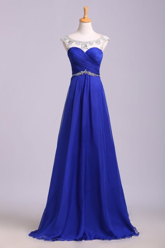 Royal Blue Floor Length Simple Long Prom Dresses Cheap - Bridelily