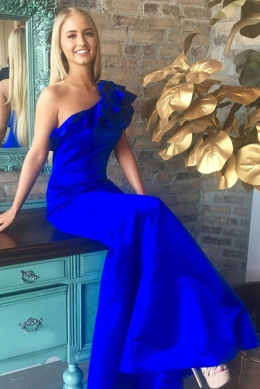 one shoulder royal blue dresses