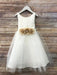 Flower Girl Dresses Satin Jewel Neck Sleeveless Flowers Ankle Length Sash Kids Party Dresses