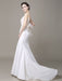 Satin Sheath Wedding Dress Plunging Neckline Bow Back Belt Lace Beading Evening Dress misshow
