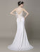 Satin Sheath Wedding Dress Plunging Neckline Bow Back Belt Lace Beading Evening Dress misshow