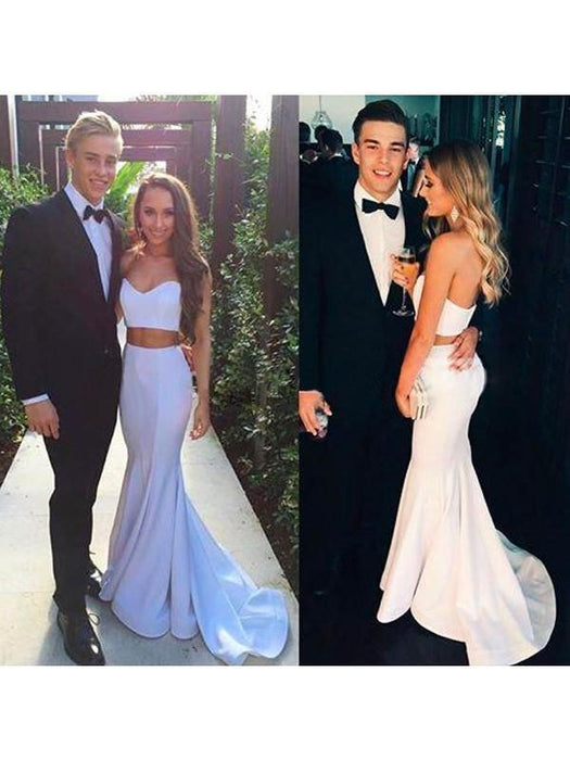 Satin Sweetheart Sleeveless Sweep/Brush Train With Ruffles Dresses - Prom Dresses