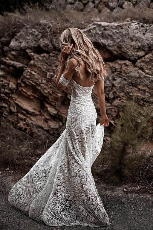 SD0369 Ivory Lace Beach Wedding Dresses Sweetheart Neck Rustic Boho Wedding Dresses - wedding dresses