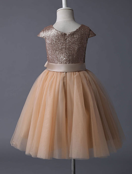 Flower Girl Dresses Champagne Sequined Tutu Pageant Dress Toddlers Cap Sleeves Tulle Short Kids Party Dresses