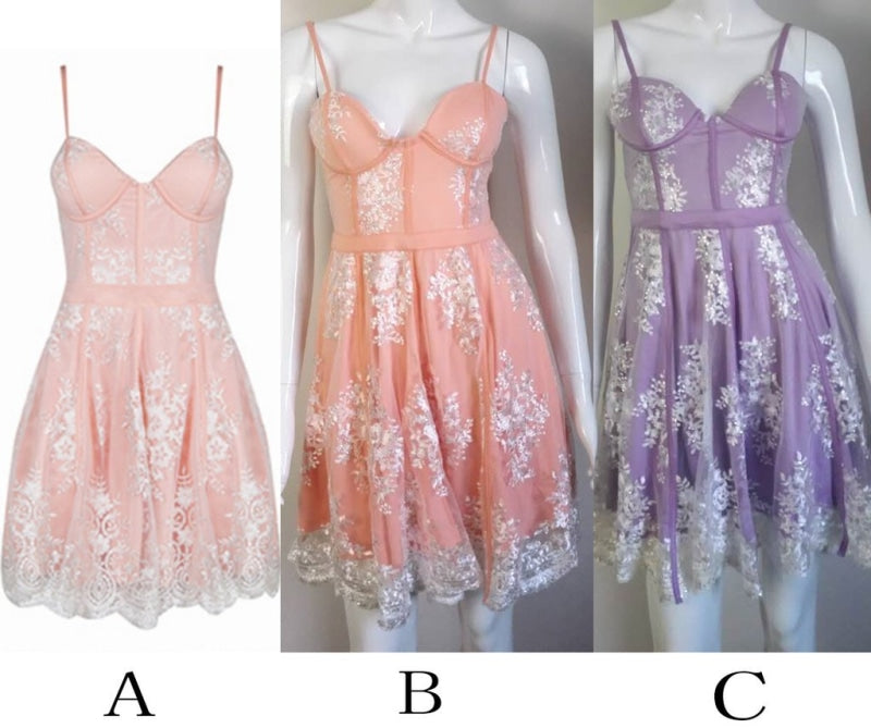 Sexy A-Line Spaghetti Straps Tulle Short Homecoming Dresses with Lace Appliques Mini Dress - Prom Dresses