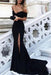 Sexy Black Off the Shoulder Split Mermaid Sweep Train Prom Dress Evening Dresses - Prom Dresses