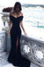 Sexy Black Off the Shoulder Split Mermaid Sweep Train Prom Dress Evening Dresses - Prom Dresses