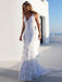 Sexy Mermaid Wedding Dress White V-Neck Backless Lace Bridal Dresses